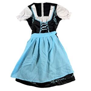 Dirndl German Oktoberfest Costume Dress Apron Set Black Blue Adult Womens XL